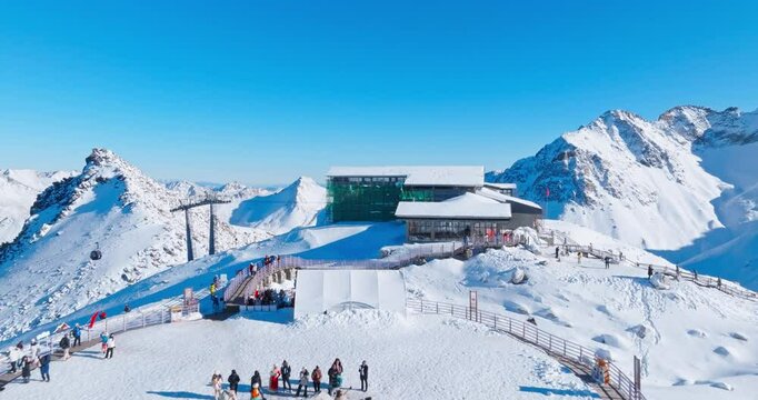 Aerial view of Dagu glacier snow mountain summit at Sichuan China