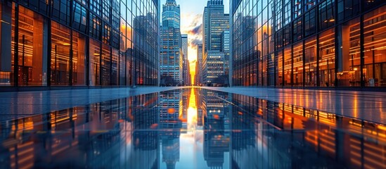 Reflective Cityscape at Sunset