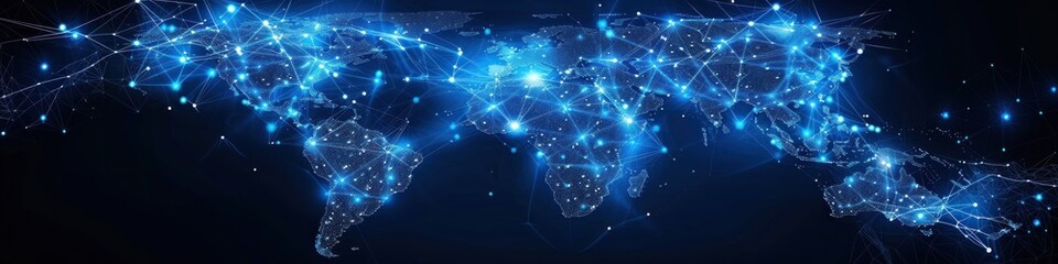 Global Network Connections: A World Map in Digital Lights