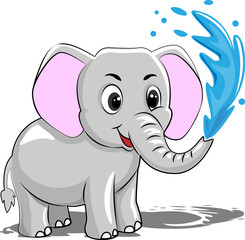 Elephants play happily in the water.elephant cartoon illustration
