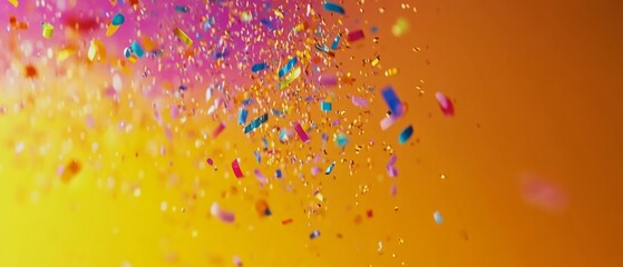 A colorful explosion of confetti is falling from the sky