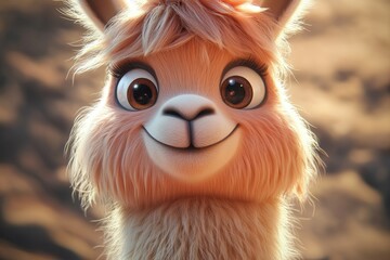 Fototapeta premium Close-up portrait of a smiling alpaca with large, expressive eyes