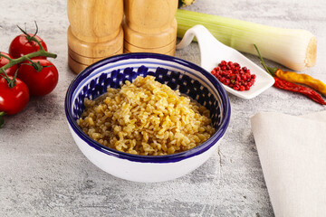 Boiled bulgur wheat in the bowl