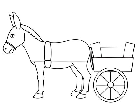 black and white donkey pulling cart clip art preview