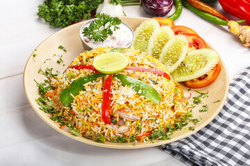 Indian chicken biryani rice with chicken