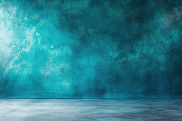 Teal textured wall with gray floor.