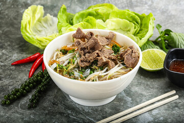 Vietnamese traditional soup Pho Bo with beef