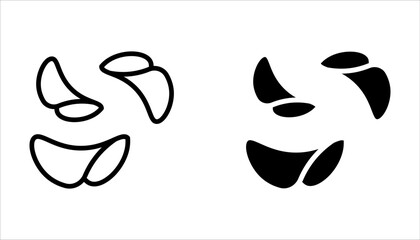 Potato chips line icon set. Salty snacks on white background