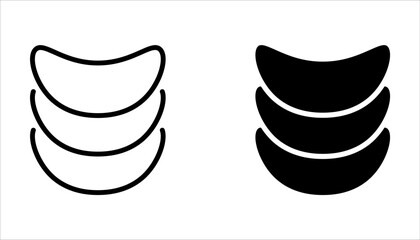 Potato chips line icon set. Salty snacks on white background