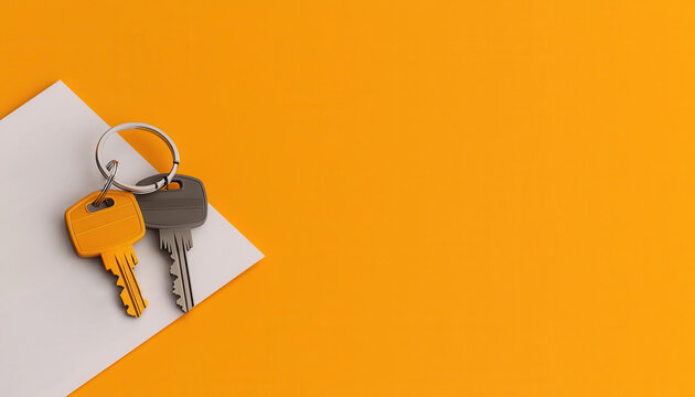 House keys with mortgage papers, firsttime buyer scene, 3D illustration