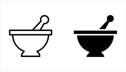 mortar and pastel icon set. simple, flat, black, outline. medical and health icon on white background