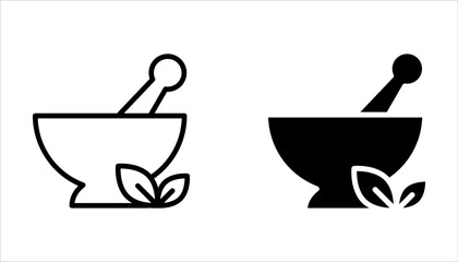 mortar and pastel icon set. simple, flat, black, outline. medical and health icon on white background