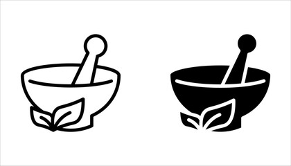mortar and pastel icon set. simple, flat, black, outline. medical and health icon on white background