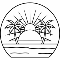  illustration of beach monoline or line art style