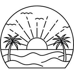  illustration of beach monoline or line art style