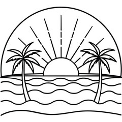  illustration of beach monoline or line art style