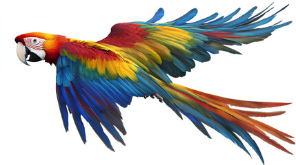 Obraz premium Colorful macaw parrot with vibrant feathers isolated on white background, ideal for tropical and exotic design projects