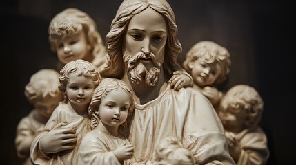 A representation of Jesus with children, symbolizing his love and care for all people, especially the innocent
