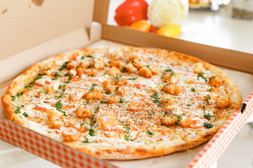 Macro closeup of different kinds of pizza
