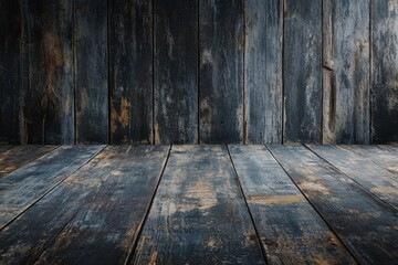 Fototapeta premium Weathered wooden floor with dark wooden background.