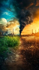 Fototapeta premium contrast of nature and industry with dramatic