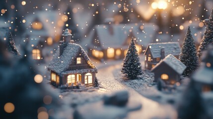 winter christmas village is a beautiful sight. The snow is falling gently and the lights are shining brightly. The houses are covered in sparkling white, and the streets are lined with trees.