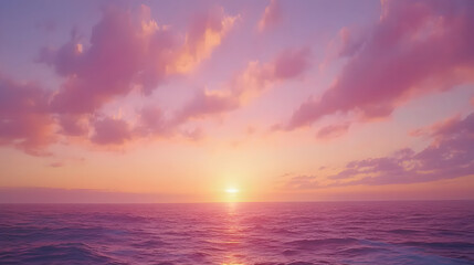 Obraz premium vibrant sunset sky over ocean filled with soft pink and purple hues, creating serene and tranquil atmosphere as sun sets on horizon