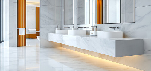Experience luxury in a sanitized bathroom with sleek design and modern amenities