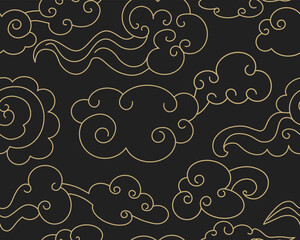  Clouds in the night sky. Abstract seamless pattern in oriental style. Decorative Chinese magic frame. Vector illustration. 