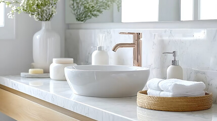 Fototapeta premium Elevate your space discover how to create a luxurious and sanitized bathroom retreat
