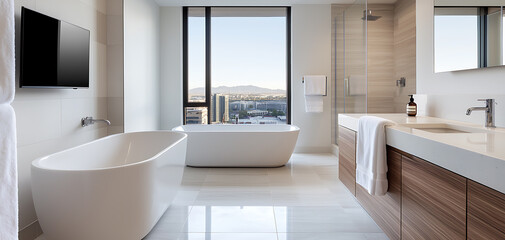Fototapeta premium Experience luxury with a sanitized bathroom elevate your home's aesthetic and hygiene