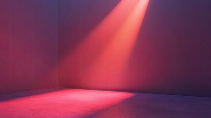 A single beam of light shines down on a pink concrete floor, casting an ethereal glow.