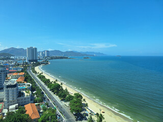 View of Nha Trang Beach, a long stretch of beach parallel to Tran Phu Road. Vietnam.