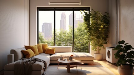 Obraz premium Modern Living Room with City View