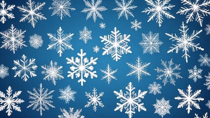 Watercolor winter background with snowflakes on blue backdrop