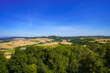 Obraz premium View from Hohenburg Castle to the surrounding landscape. Nature on the Schlossberg near Homberg, Efze. 