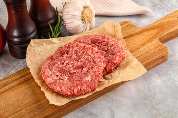 Raw round beef cutlet minced meat
