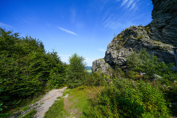 Landscape near Bruchhauser Steine ​​at Istenberg in the Rothaar Mountains. Hiking trails in the Sauerland.
