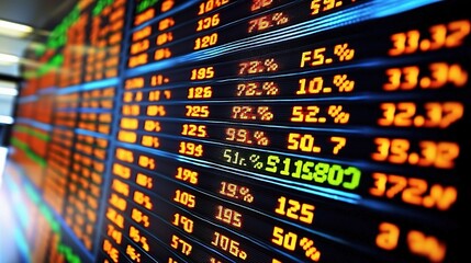 Fototapeta premium Multiple Displays Show Stock Market Charts with Live Data and Real-Time Updates for Financial Analysis and Investment Insights in a Modern Trading Environment