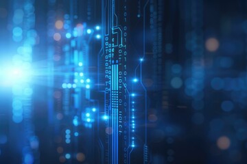 Futuristic digital technology backdrop with blurred bokeh effect.