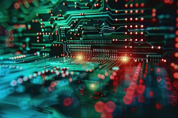 Obraz premium Abstract Technology Background Motion Blur Effect on Circuit Board of Advanced Humanoid Robot