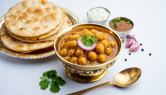 Chole bhature is a North Indian food dish. A combination of chana masala and bhatura or puri. ai generated