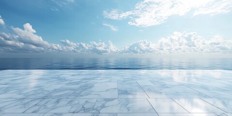 Obraz premium empty terrace on blue sky background, empty living room of luxury house 