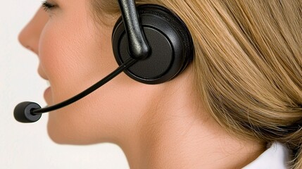 Professional Woman in Headset Providing Customer Assistance with a Friendly Smile, Engaging Effectively and Enhancing Customer Experience in a Modern Workplace Environment