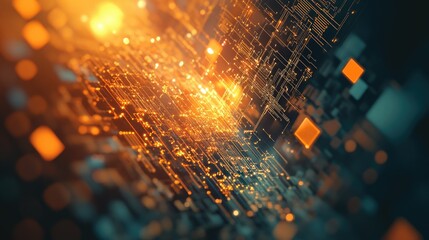 Abstract Digital Network with Glowing Elements