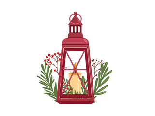 Winter Christmas lantern,  decor in flat vector design. Merry holiday.