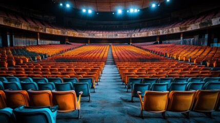Fototapeta premium Empty Theater Seating Arrangement with Bright Lights
