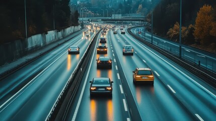 Autonomous traffic systems in Europe. self-driving vehicles navigating smoothly on highways.