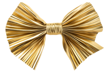 Shiny golden gift bow with textured ribbon loops  isolated on transparent background, png.