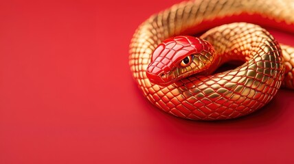 Obraz premium Illuminated snake symbol with cultural details, red and gold, embodying horoscope insights and Chinese fortune